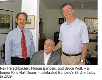 Rex Perschbacher, Florian Bartosic, and Bruce Wolk – all former King Hall Deans – celebrated Bartosic’s 83rd birthday in 2009