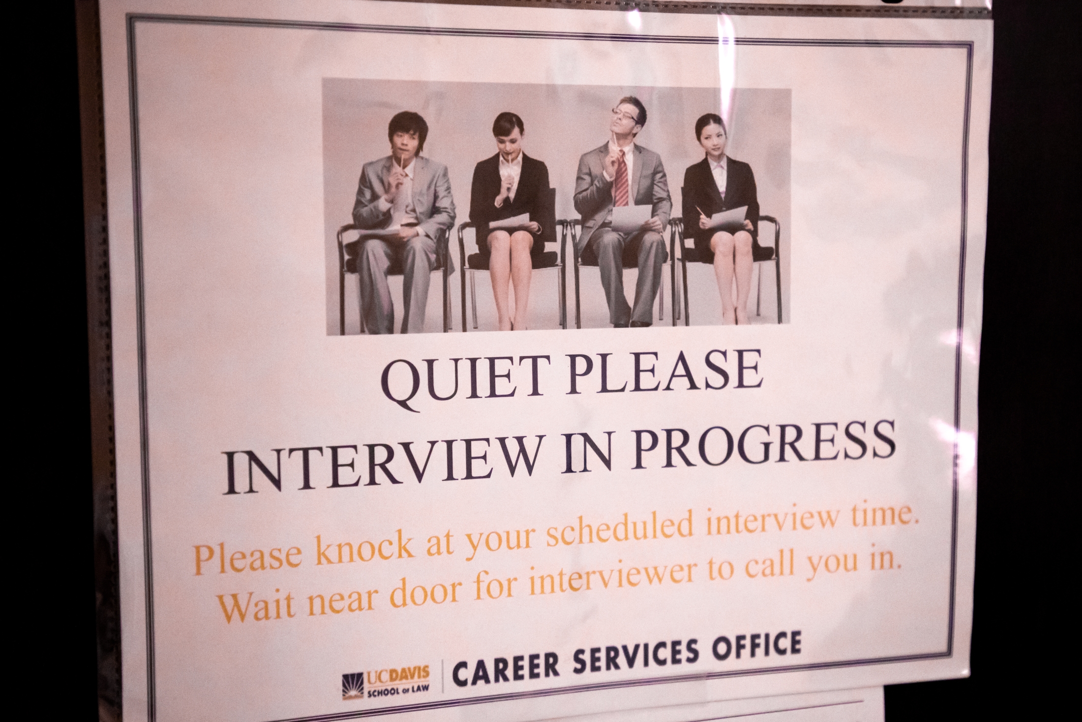 Interview waiting sign outside room