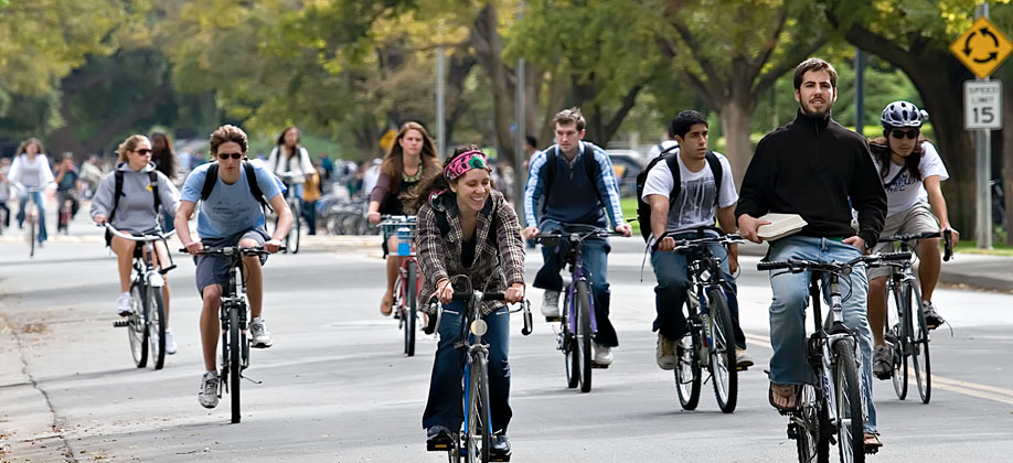 Bicycling is a popular method to travel on campus