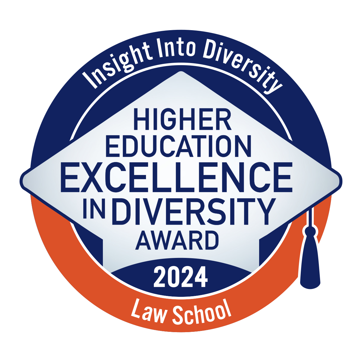 A circular graphic with text that says, "Higher Education in Excellence in Diversity Award."