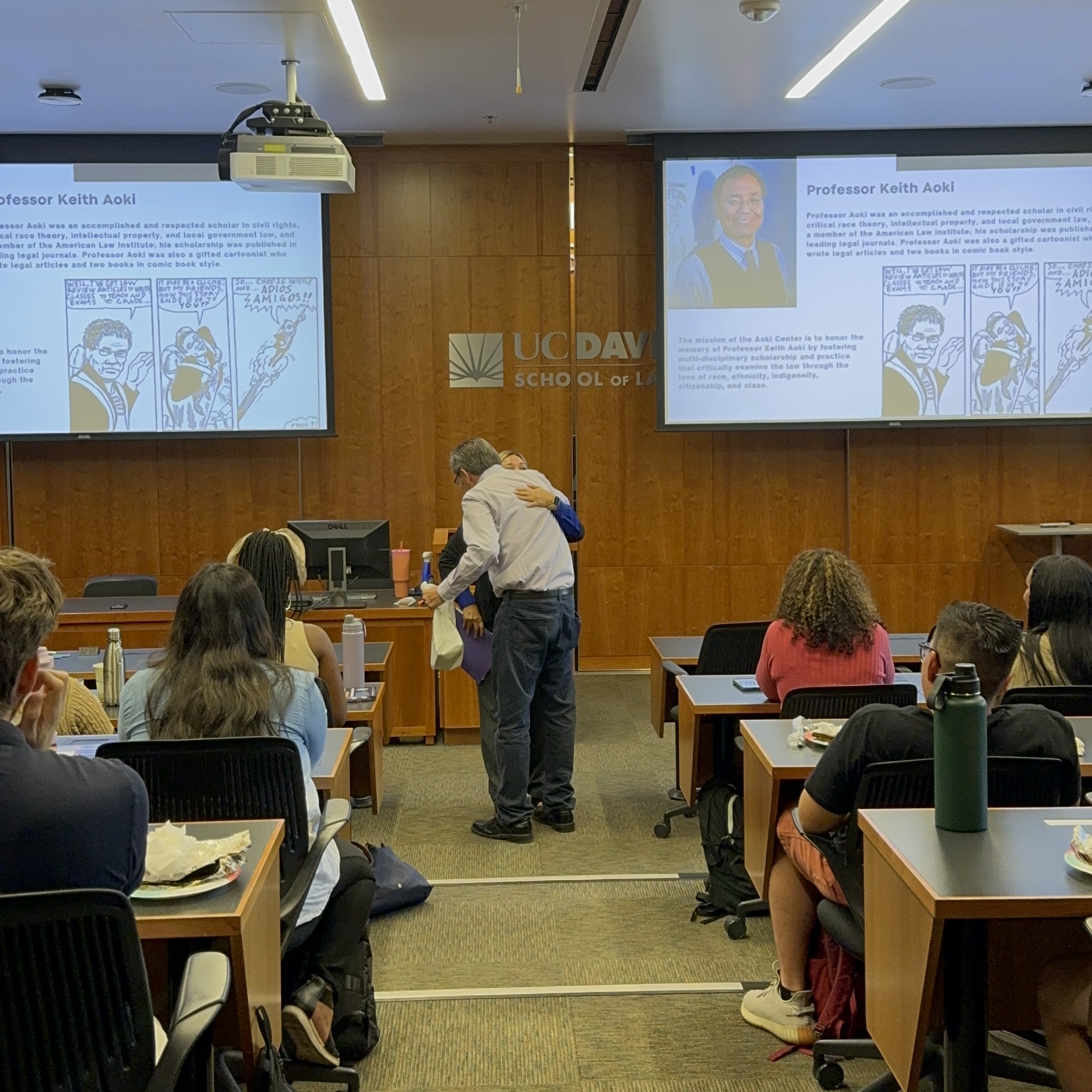 Professor Raquel Aldana and Dean Kevin R. Johnson at an Aoki Center event.