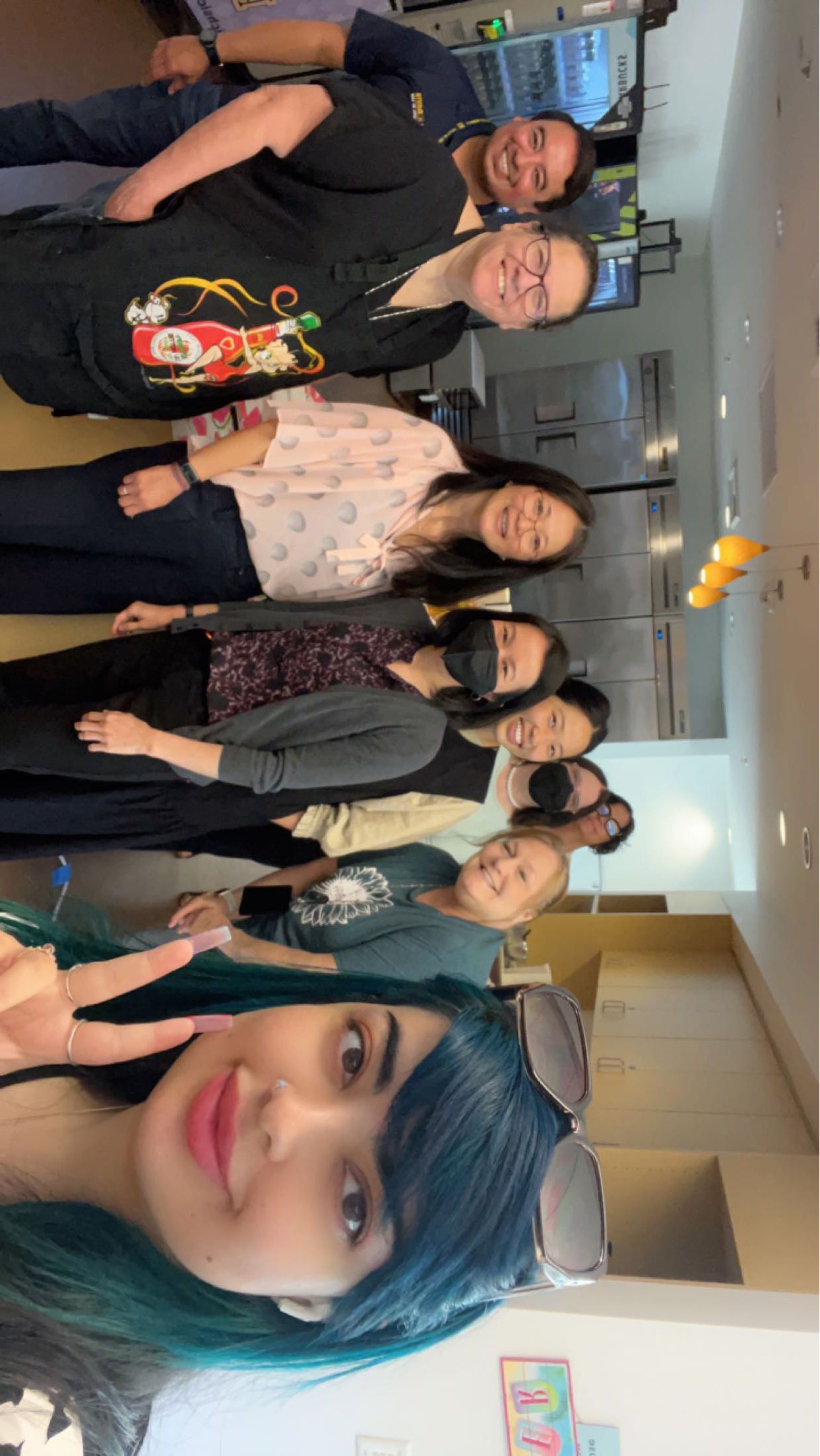 A group shot of King Hall staff at the Waffle Bar. 