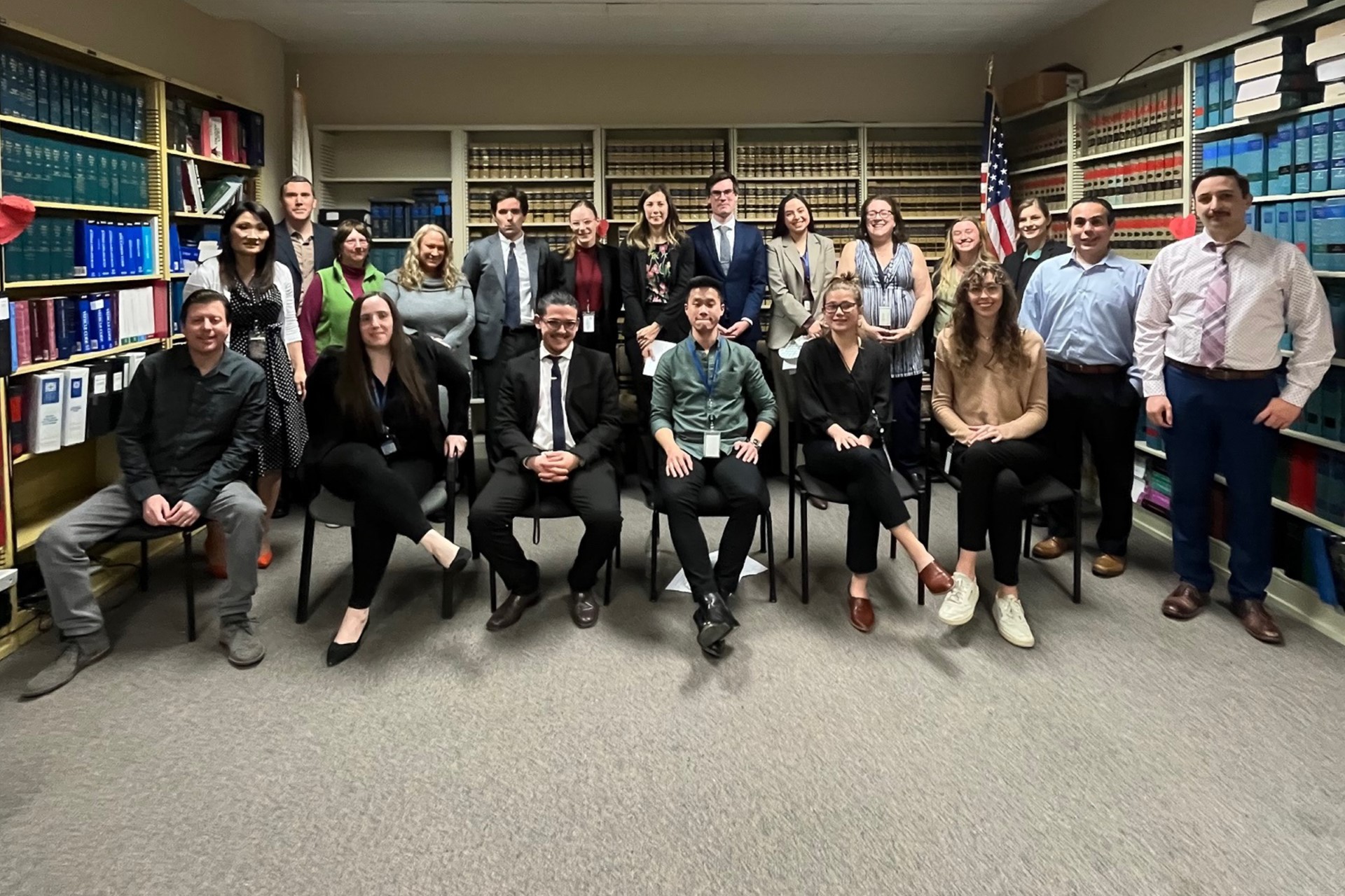 Students and others stand for a photo at the Sacramento Public Defender's office. 