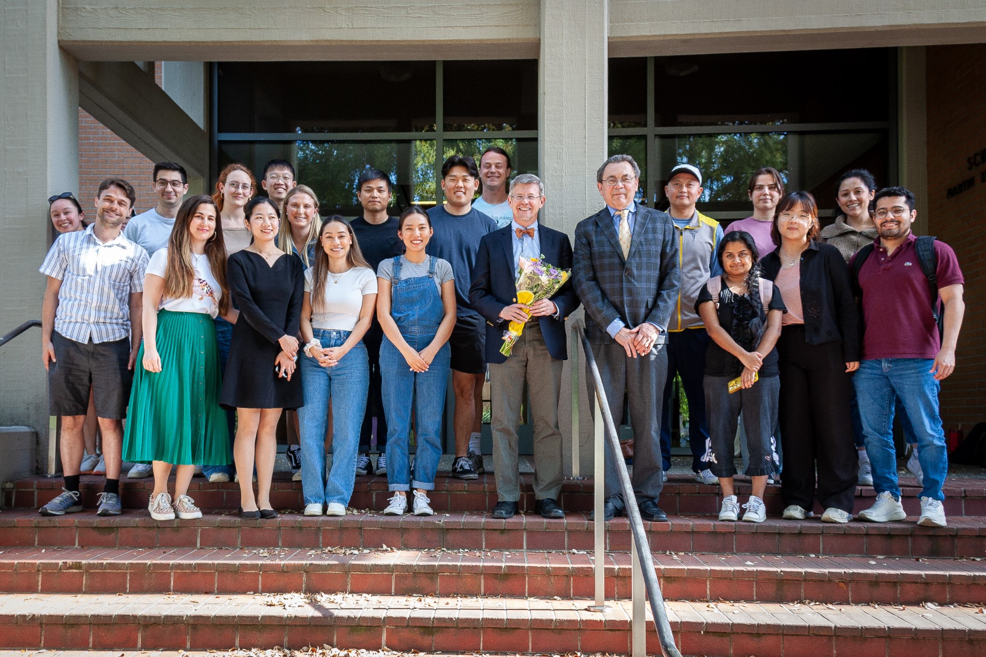 Students with Professor Bill Dodge on the steps outside of King Hall.