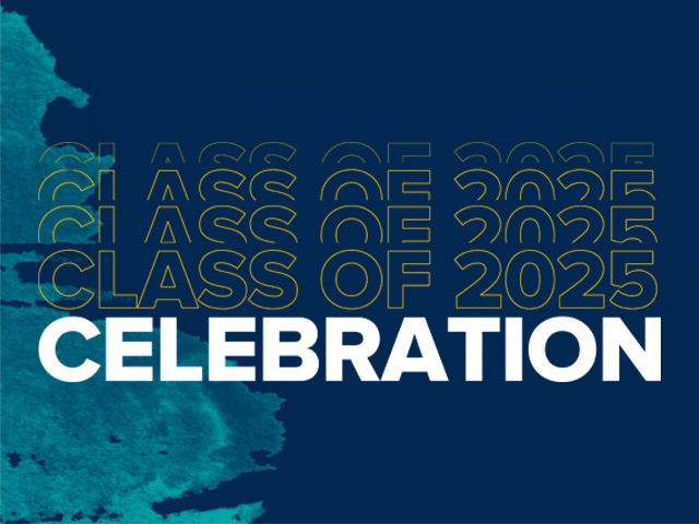 A blue graphic with text in white that says, "Celebration."